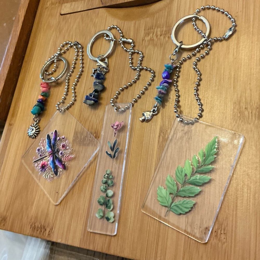 Set of 3 handmade rearview mirror hangars.  Chain is 10”
